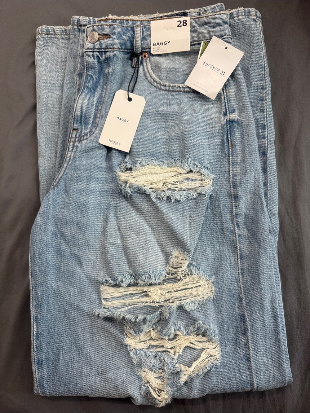 Forever 21 Light Blue Distressed Baggy Women’s Jeans